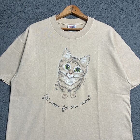 Vintage 90s Cat Lover T-Shirt Size Large Kitty Pets Animals Art Graphic - Picture 1 of 12